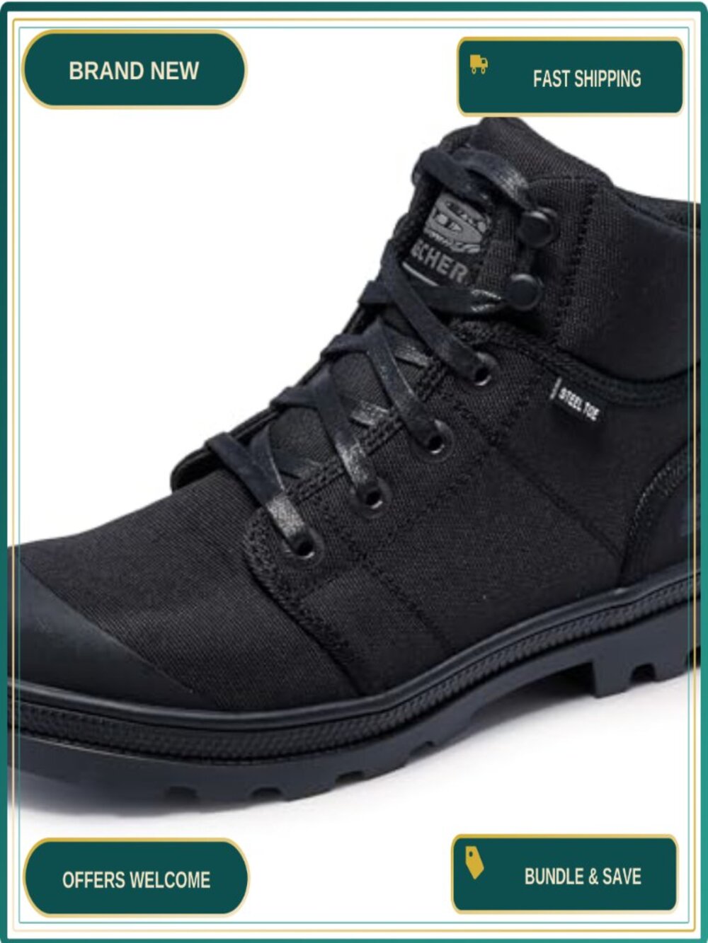 Women's Steel Toe Work Boots Slip Resistant Lace Up Black